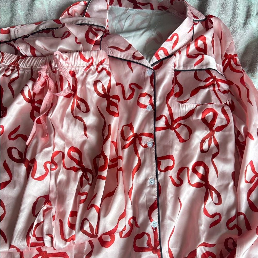 Pink and Red Bow Print Pajama Set